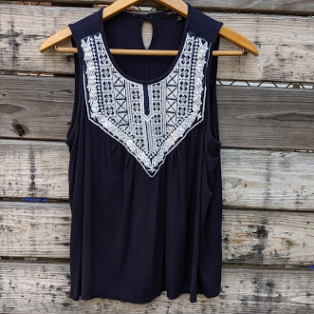 Green Envelope Navy Tank with Cream Details XL